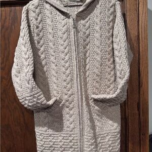 Aran Crafts Cable Knit Hooded Cardigan - tan/beige/cream